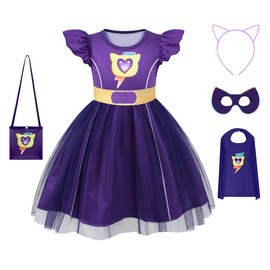 Toddler Girls Costume Tutu Dress with Cape and Mask Headband Purse for Kids Dress Up Costumes Daily School Dress Casual Outfits Girls Birthday Outfits Purple