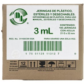 Caja De 100 Jeringas 3 mL Con Aguja 21 G X 32 mm