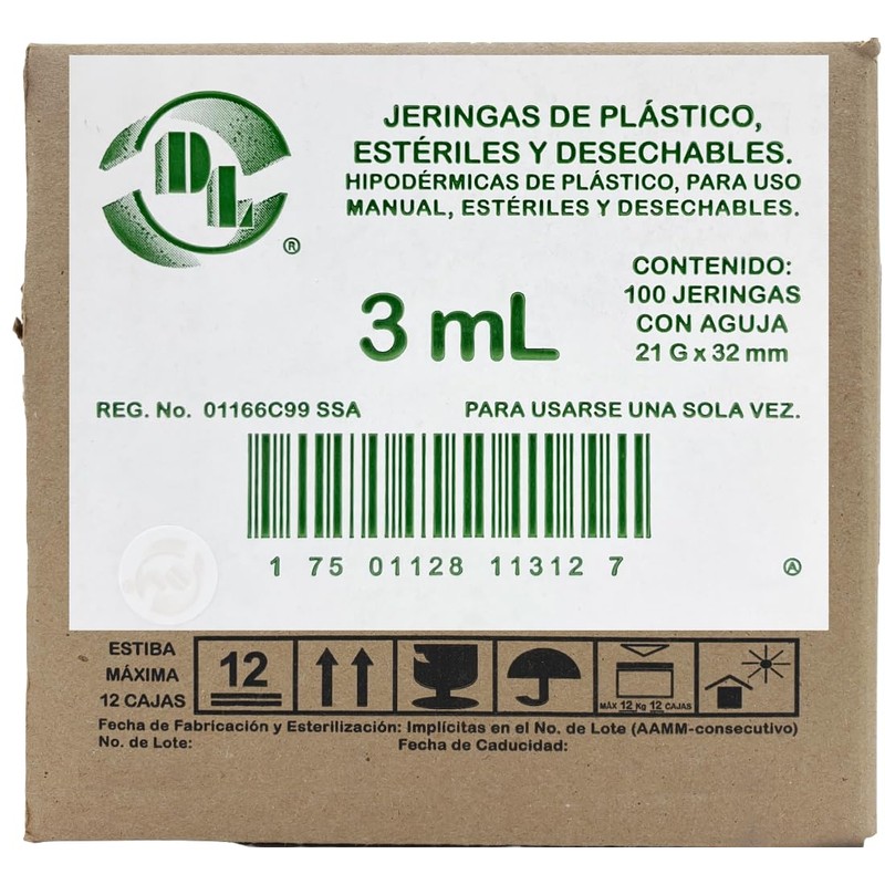 Caja De 100 Jeringas 3 mL Con Aguja 21 G