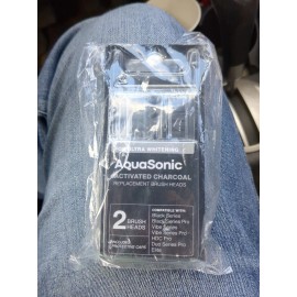 Aquasonic Activated Charcoal Replacement (2) Brush Heads For Ultra Whitening New