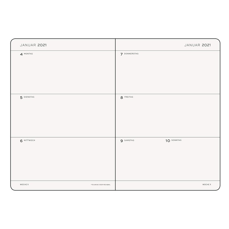 Weekly Calendar 2021 Hardcover Medium (A5), 12 Months, Pacific Green,