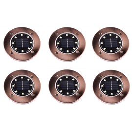 Solar Ground Lights 8 LED Disk Light Solar Powered Outdoor in-Ground Lights for Garden Driveways Lawn Yard Driveway Walkway Pool Patio Deck Pathway,6 Pack,White,Copper/Bronze Finish