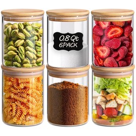 ComSaf 0.8 Qt Glass Food Storage Jars Set of 6, Clear Glass Storage Containers with Lids, Pantry Organization Jar, Spice Jar, Blooming Tea, Coffee and Sugar Container, Small Canister Set for Kitchen