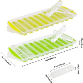 Long Ice Stick Tray Silicone with Lid,Water Bottle Ice Cube Tray with Easy Push and Pop Out Material, Ideal for Sports and Water Bottles (Green + Yellow)