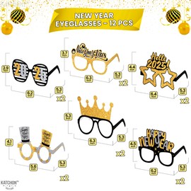 KatchOn, New Years Eve 2025 Glasses - Pack of 12 | New Years Eve Glasses 2025, New Years Eve Party Supplies 2025 | Happy New Year 2025 Sunglasses, Happy New Years Decorations 2025 | NYE Decorations