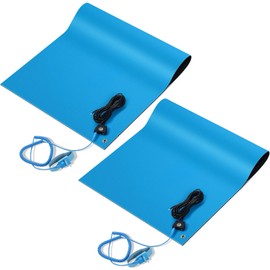 2 Pack Anti-Static Mat Kits Includes 17 x 25 Inches Heat Resistant ESD Mats Anti Static Wrist Straps Grounding Cords Rubber Soldering Table ESD Pad for Computer PC Building Electronics Repair