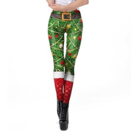 Jumppmile Women's Ugly Christmas Leggings - Santa Cute Funny Costume 3D Print Xmas Leggings Green Christmas Trees