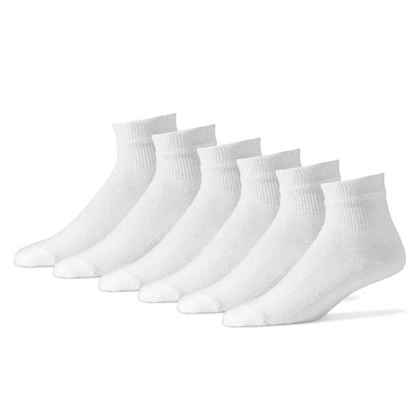 Physicians' Choice Diabetic Socks Diabetic Quarter Socks for Men 12 Pack - White - Size 10-13