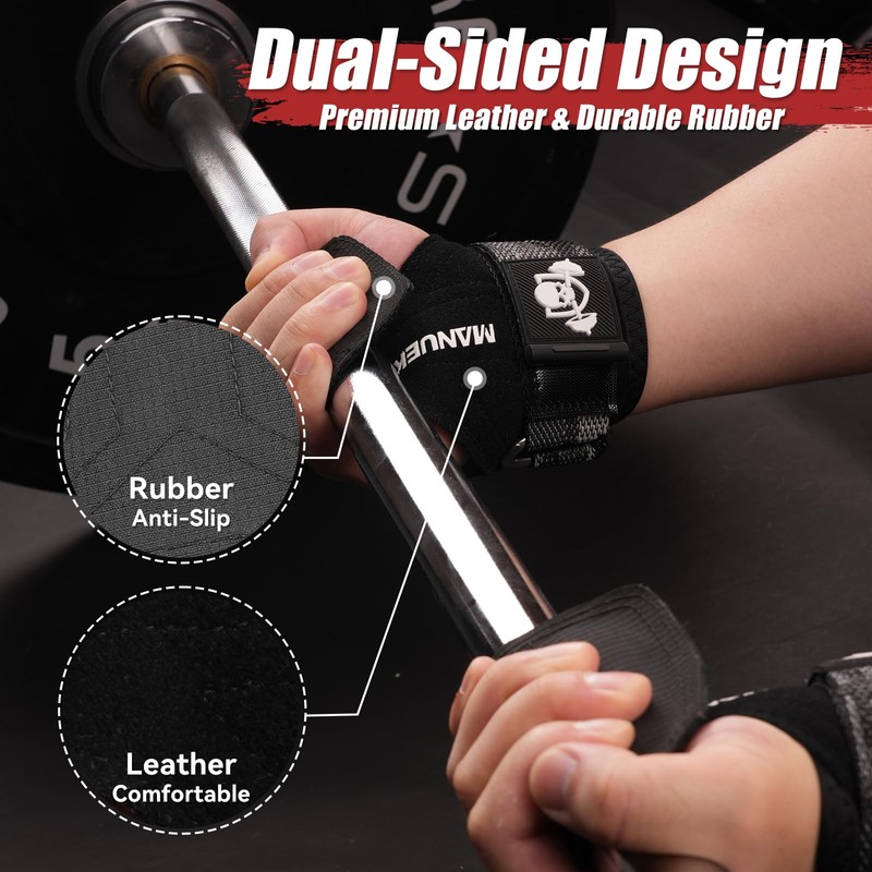 Double Layer Leather Weight Lifting Straps, Premium Gym Straps for