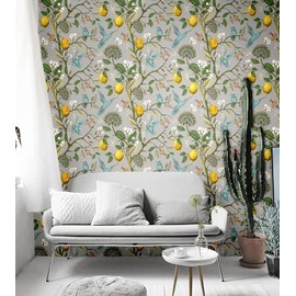 Blooming Wall Blue Bird Fresh Lemon Tree Peel and Stick Wallpaper Removable Self Adhesive Wall Mural Wall Décor