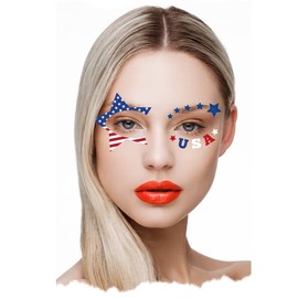 4th of July Temporary Tattoos Stickers Flag Tattoos Decals for Face Eye Makeup Sticekr Decals for Women Men 10 Sheets Patriotic Body Decals for Independence Day Party Decoration