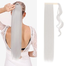 TESS Ponytail Extension, Grey, 66 cm, Silver-Grey Straight Braid Extension, Ponytail Hairpiece, 100 g, Long Hair Extension Braid