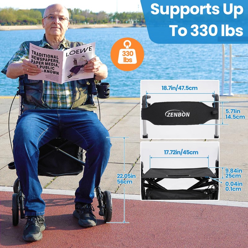 Rollator Walker for Seniors/Adults Foldable Rolling Walker with Seat 330