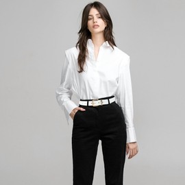 Earnda Women's Leather Belts for Jeans Dresses, Gold Buckle Casual Ladies Waist Belt 1.30" Width White Medium