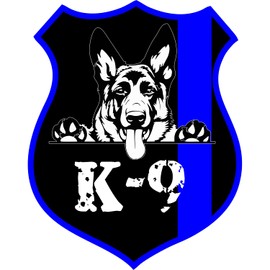 Thin Blue Line Badge (Ver.4) German Shepherd K-9" Full Color Vinyl Decal/Sticker for U.S. Police Supporters. Size: 3". (by One Stop Decals)