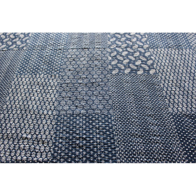 Mango Gifts Indigo Color Hand Block Printed Kantha Quilt, Queen