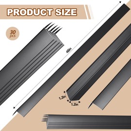 Therwen 30 Pcs Aluminum Alloy Metal Molding Corner Guards 48 x 1.2 x 1.2 Inches Wall Corner Guard Protectors with 90° Angle Door Frame Cabinet Baseboard Protector for Edge Wall Decoration(Black)
