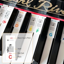 Removable Piano Keyboard Note Labels with Piano Chord Chart Poster, Reusable Piano Notes Guide for Beginner,88 Key Full Size Silicone Piano Keyboard Stickers
