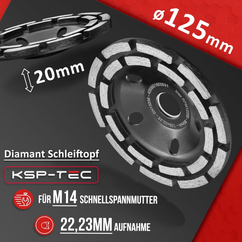 KSP-Tec Diamond Cup Wheel 125 mm Concrete Plain 125 mm
