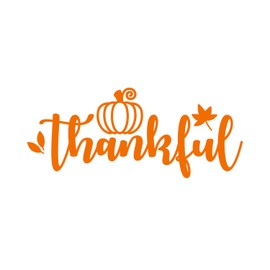 Vinyl Wall Art Decal - Thankful - 6" x 15" - Modern Inspiring Lovely Little Pumpkin Thanksgiving Season Design Sticker for Home School Office Coffee Shop Windows Storefront Decor