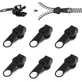 6PCS Zipper Repair Kit, Zip Puller Replacement Set, 3 Sizes Instant Zipper Rescue Fix for #3#5#8 Zipper Luggage, Backpacks, Jackets, Jeans, Extension & Fixing, Black, No Tools Needed, Multipack