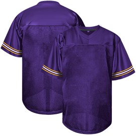 Atonmore Men Blank Plain Football Jersey, Adult Hip Hop Hipster Short Sleeve Mesh Pullover Shirts,Custom Sports Uniforms for Party(Purple,Small)