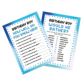 UHADRE 2 Sides Printed Birthday Party Game, How Well Do You Know The Birthday Boy-Set of 30, Would He Rather Game, Birthday Questionnaire, Birthday Party Ideas-WKBB04