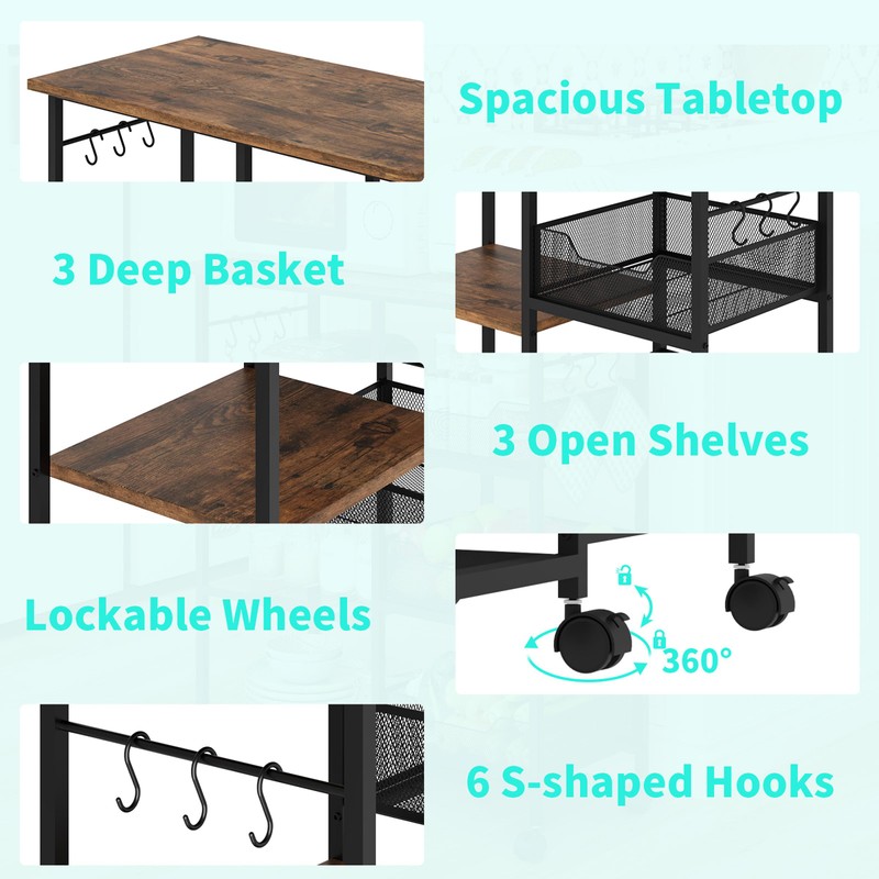 HapiRm Rolling Kitchen Carts with Storage - Microwave Table Stand