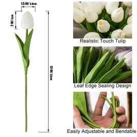 Tanvecle 20pcs White Artificial Tulip Flowers, Silk Fake Flowers 13" for Mother's Day, Easter, Valentine’s Day Gifts in Bulk, Home, Kitchen, Wedding Decorations