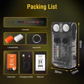 BORUIT V20 Small Powerful Pocket Flashlight,180°Head Swivels with Cob Side Light and Atmosphere Lamp Cap,Ip67 USB C Rechargeable Flashlight with Clip,Lanyard and Keychain,Magnetic Buzzer-13 Modes | BORUIT