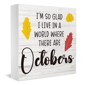 Fall Harvest Decoration Autumn October Signs Farmhouse Office Bedroom Dining Room Decor Wooden Box Block Plaque Wood Products Sign for Desk Table Tabletop Decor 5 x 5 inches Tub2307