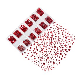 4200 Pieces Flat Back Red Rhinestones for Craft, Round Crystal Gems Stickers for Clothes, 1.5 mm - 4.8 mm, 6 Sizes