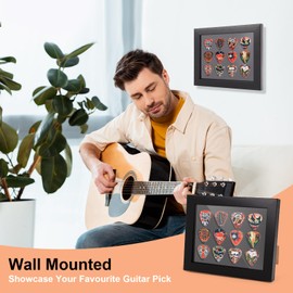 Guitar Pick Display Frame, Guitar Pick Display Case with 12 Plectrum Inlay Slots, Desktop and Wall Mountable, Guitar Pick Case Gifts for Men, Guitar Players, and Musicians, 17x21cm