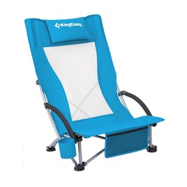 KingCamp High Back Beach Chairs for Adults, Folding Beach Chair with Cup Holder Carry Bag and Mesh Back, Blue Camping Chair for Travel Lawn Outdoor Festival
