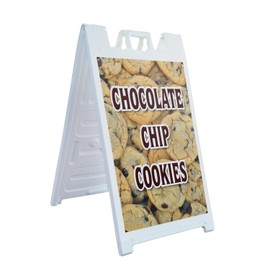 A-Frame Sidewalk Chocolate Chip Cookies 24" x 36" Double Sided A-Frame Sidewalk Sign, Includes 2 Installed Vinyl Decals | Foldable Portable White Signicade Sandwich Board Signs
