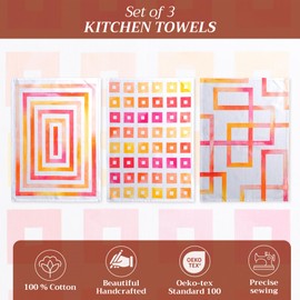 Maison d' Hermine Summer Labyrinthe Set of 3 Multi-Purpose Kitchen Towels 100% Cotton Soft and Absorbent Kitchen Towels Spring Summer Tea Towels (50.8 x 79.5 cm)