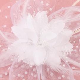 CCAIPU Fascinators Hat for Women, Flower Feathers Mesh Hats Tea Party Hat Derby Hat Hair Accessories Wedding Hats (White-B, One Size)