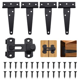 LYTIVAGEN Pack of 5 T Hinge Galvanised Heavy Duty Door Hinge Foldable Black T-shaped Door Hinges Stainless Steel Security Door Lock Antique Door Bolt Sliding Bolt for Windows Cabinet Barn Doors