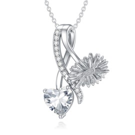 MISTBEE Birth Flower Necklace for Women Sterling Silver April Birth Flower Necklace with Birthstone Daisy Pendant Necklace Jewelry for Christmas Birthday