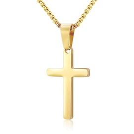 M MOOHAM Dainty Gold Stainless Steel Cross Pendant Necklaces for Men Pendant Chain 20 Inch Gold