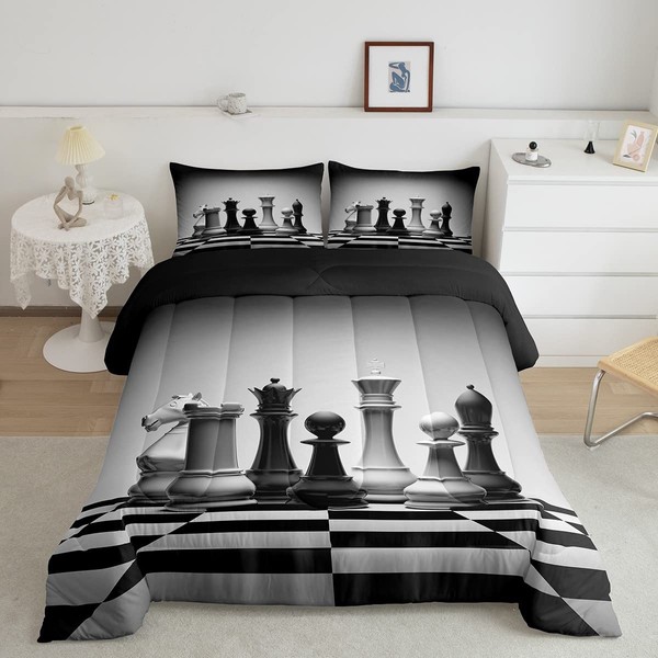 Feelyou International Chess Comforter Set Chess Board Bedding Set for