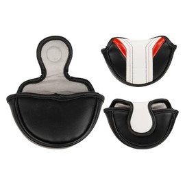 Golf Mid Half Mallet Putter Head Cover Heel-shaft Club Protector Magnetic Closure White&Black&Red PU Leather