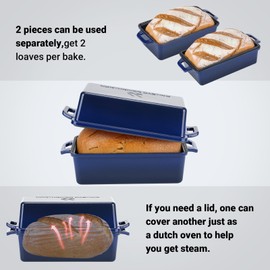 Northriver Casting 2 in 1 Enameled Cast Iron Bread Pan with Lid, Perfect Bread Oven, Loaf Pans for Baking Homemade Sourdough Bread 9x5, 2 Piece set, Navy Blue