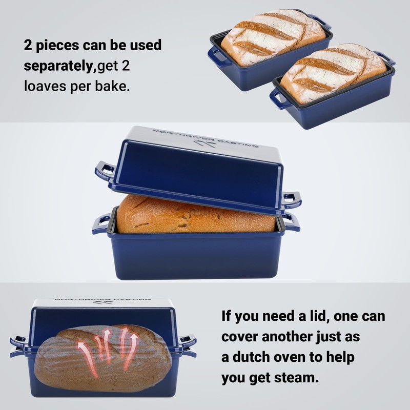 Northriver Casting 2 in 1 Enameled Cast Iron Bread Pan