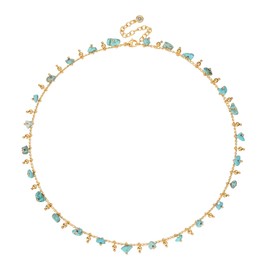 MTMY Beaded Necklaces for Women 14K Gold Plated Dainty Colorful Green/Rose Beaded Pearl Choker Necklace Delicate Boho Choker Necklace Jewelry Gift (beads turquoise)