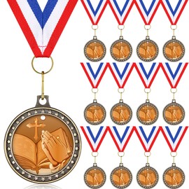 Libima 12 Pcs Religious Award Medals Religious Cross Medal Religious Medals with Neck Ribbons for Kids Trophy Prize Gift