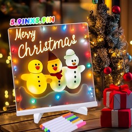 BABORUI Led Note Board with Colors, 11.8 X 7.87” Light Up Acrylic Message Board, Rewritable Led Writing Drawing Board for Kids, Clear Desktop Dry Erase Board with Light Stand Markers Eraser