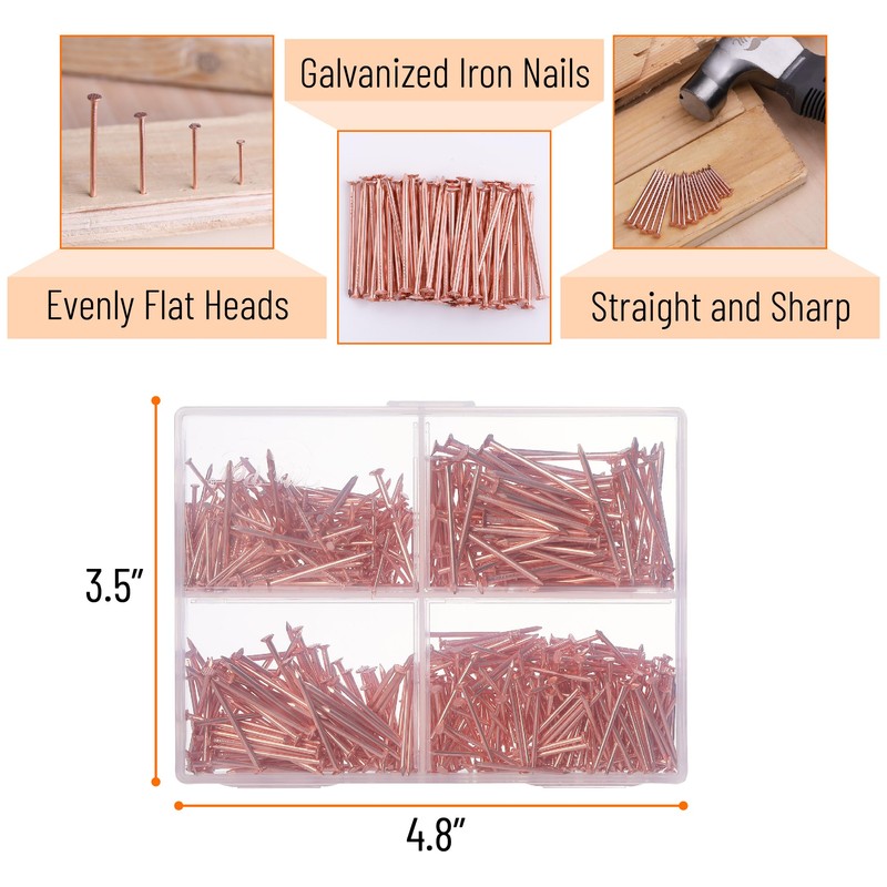 Mr. Pen- Nail Assortment Kit, 600 Pcs, 4 Sizes, Rose
