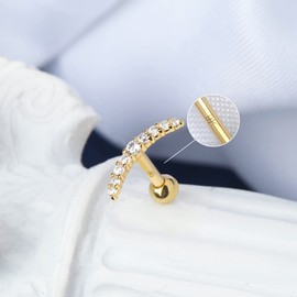 OUFER 9ct Solid Gold Cartilage Earrings 16G AAA+ CZ Forward Helix Piercings Ear Conch Piercings Upper Tragus Studs Jewellery Women