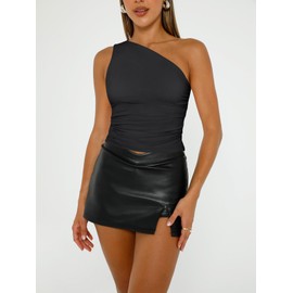 Trendy Queen Womens Going Out Tops Summer Spring Tank Crop Outfit Cute Y2k Shirts Corset Fashion Workout Clothes 2025 Black L